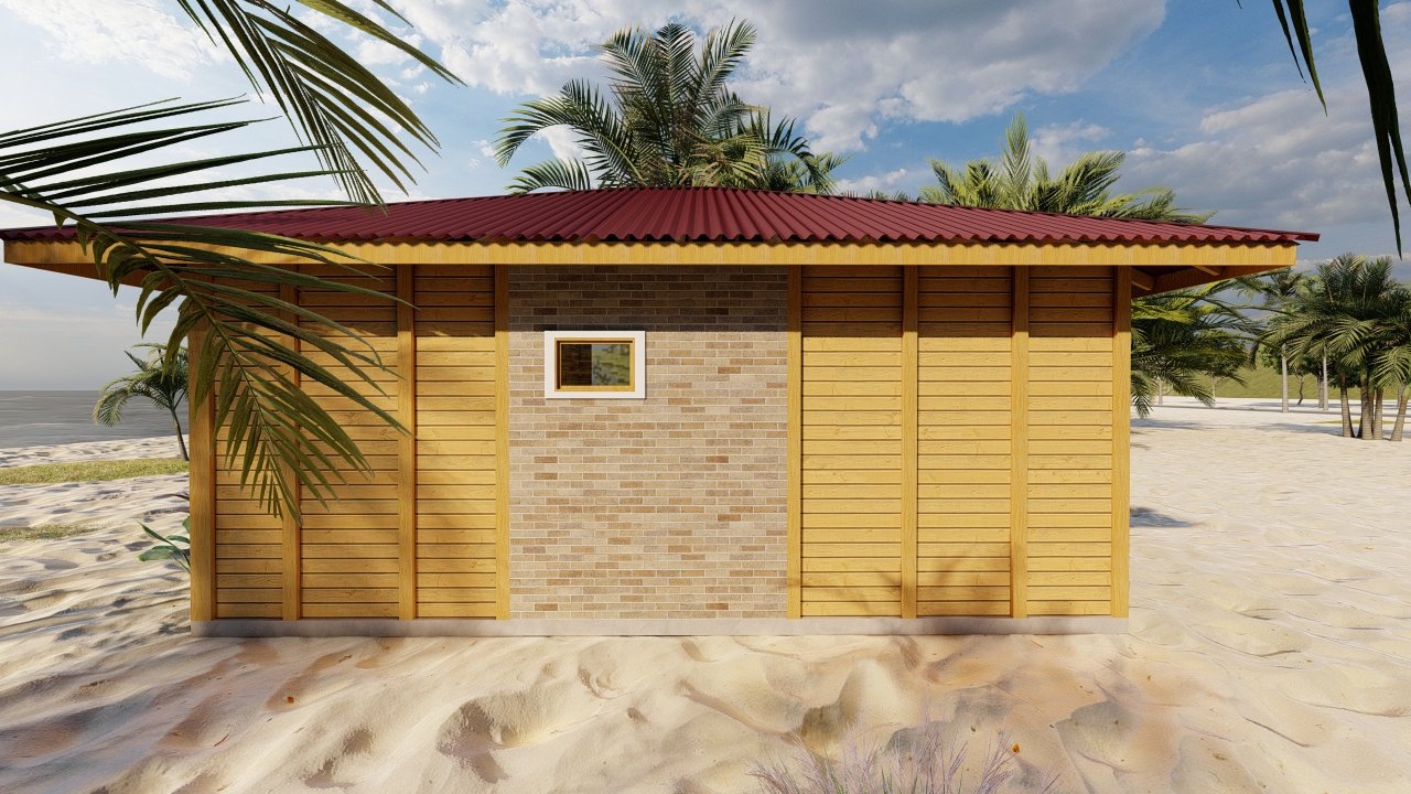 POP 2.4 45,81m² — Fachada lateral esquerda em foco POP 2.4 45,81m² pré-fabricado em madeira pinus autoclave — fachada lateral esquerda em foco