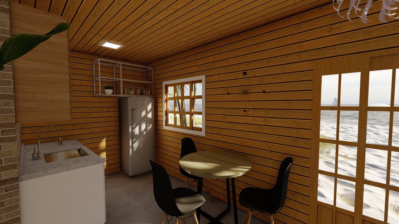 POP 2.4 45,81m² — Interior com mesa de jantar próxima à cozinha POP 2.4 45,81m² pré-fabricado em madeira pinus autoclave — interior com mesa de jantar próxima à cozinha