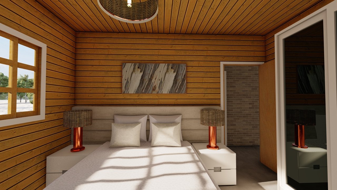 POP 2.4 45,81m² — Quarto principal POP 2.4 45,81m² pré-fabricado em madeira pinus autoclave — quarto principal