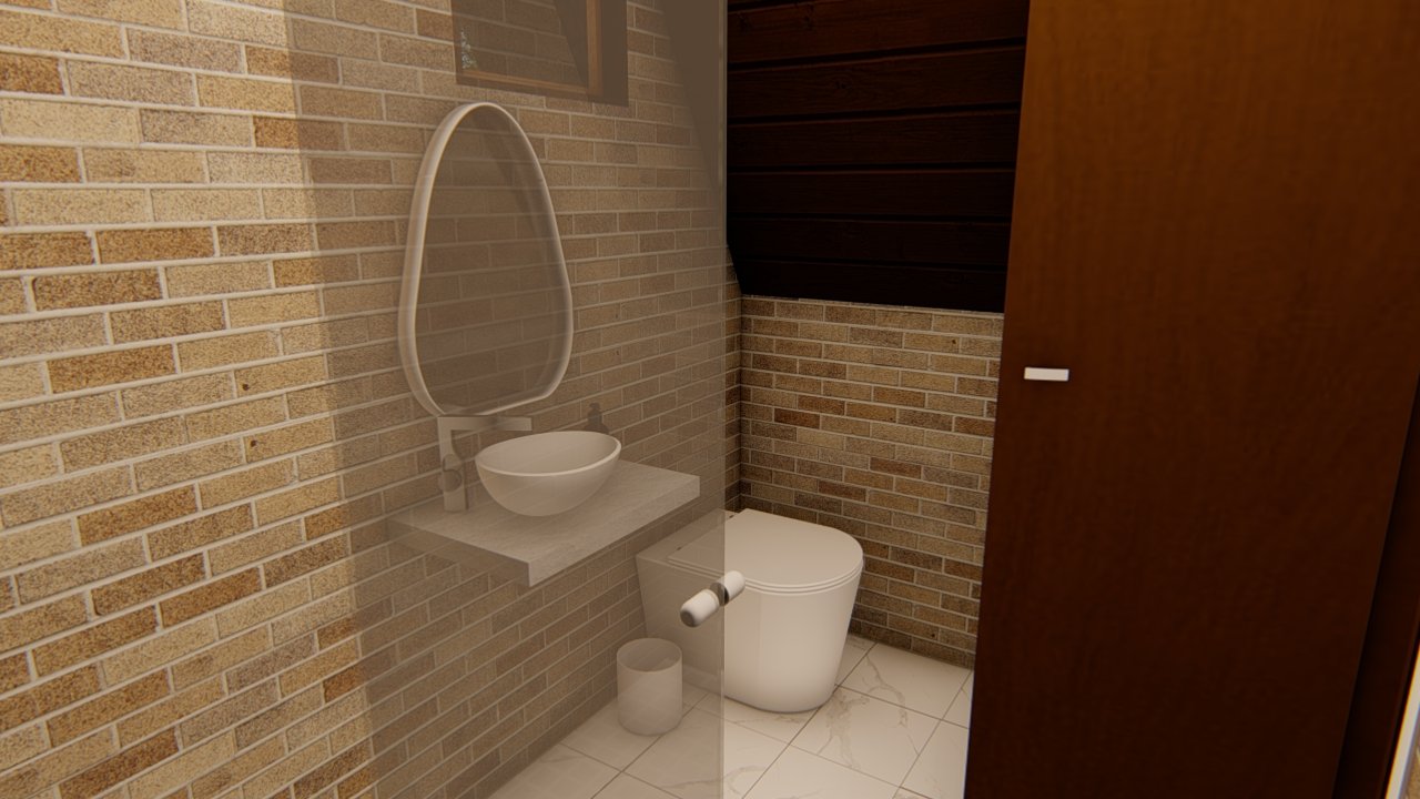 Banheiro da Pousada POP 1.5 com box e porta Vista do banheiro da Pousada POP 1.5 com box e porta de acesso