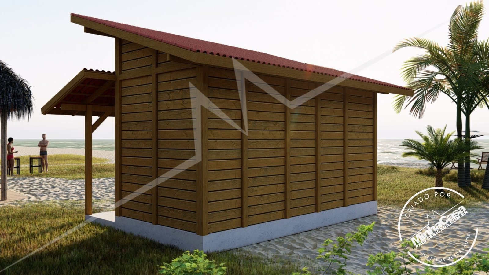 Tiny House TH01 — fachada posterior Vista posterior da Tiny House TH01 em madeira pinus autoclave