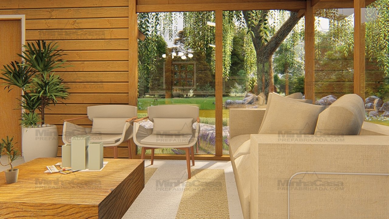 POP 2.5 de 62,42m² — Sala em foco POP 2.5 de 62,42m² pré-fabricado em madeira pinus autoclave — sala em foco