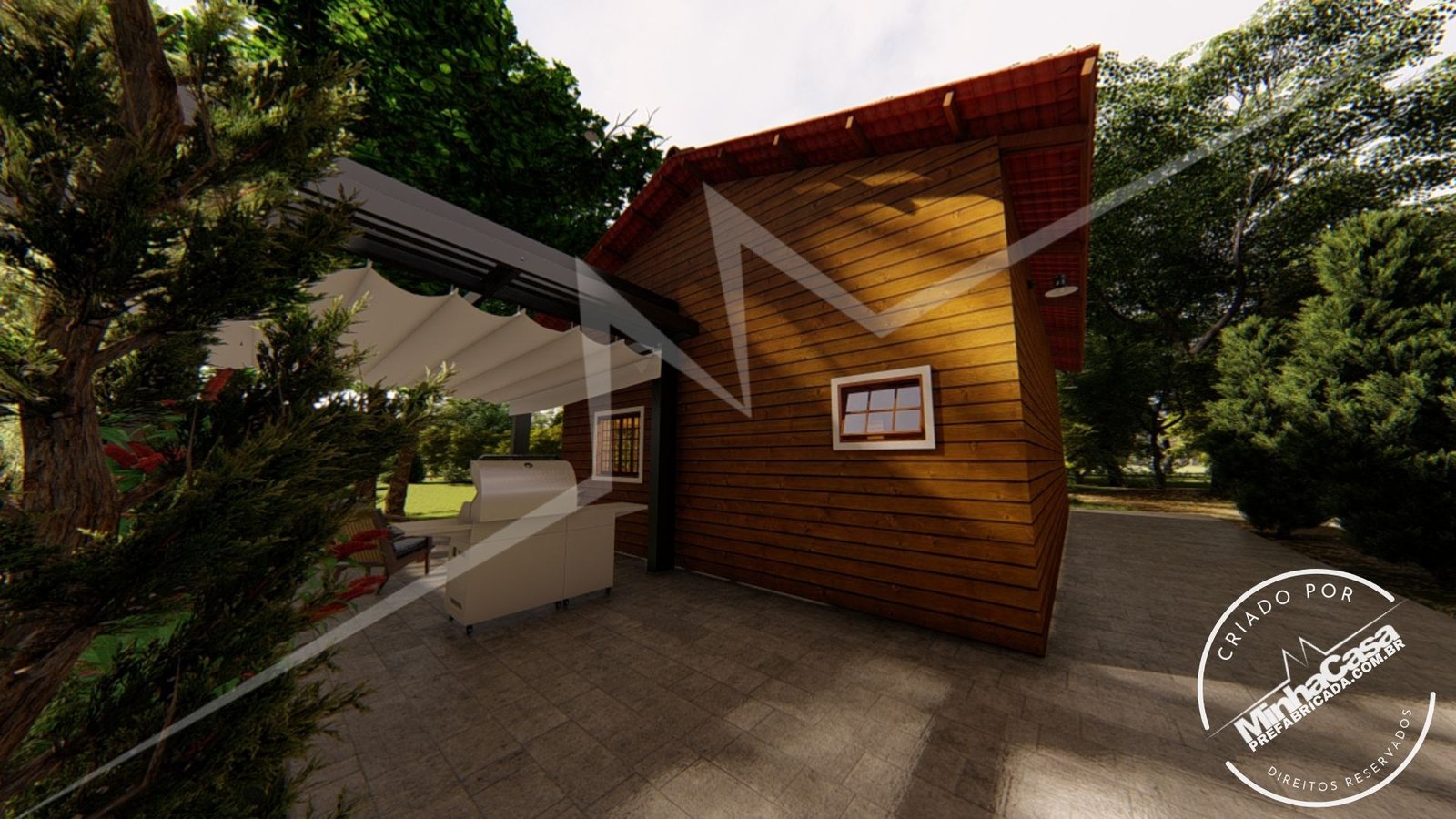 Galpão de 77m² — Lateral esquerda do galpão Galpão de 77m² pré-fabricado em madeira pinus autoclave — lateral esquerda do galpão