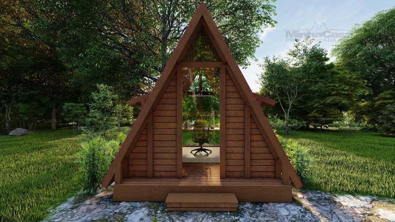 Pousada POP 1.9 – Fachada Frontal 3D em Madeira Pinus Autoclave Fachada frontal da Pousada POP 1.9 em renderização 3D, com estrutura em madeira pinus autoclave