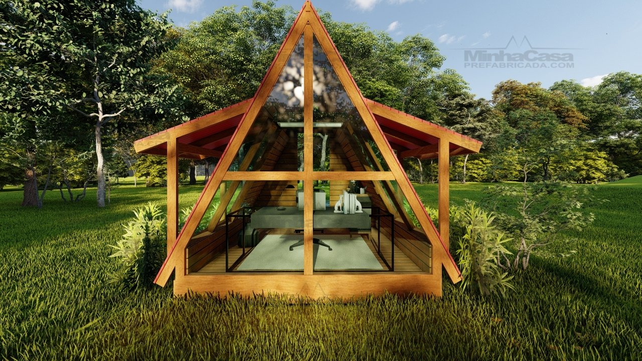 Pousada POP 1.9 – Fachada Traseira 3D Fachada traseira da Pousada POP 1.9 renderizada em 3D com estrutura em madeira tratada