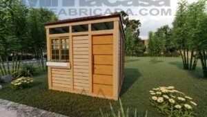 Render 3D da fachada principal da Tiny House TH05 em madeira pinus autoclave