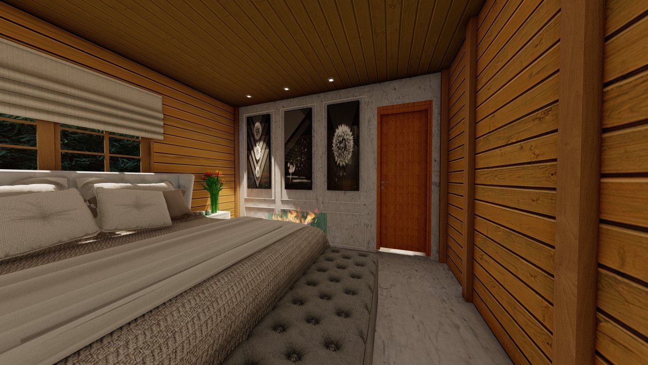 POP Cananeia de 61,00m² — Quarto em foco POP Cananeia de 61,00m² pré-fabricado em madeira pinus autoclave — quarto em foco