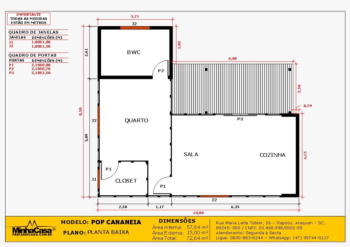 POP Cananeia de 61,00m² — Planta baixa POP Cananeia de 61,00m² pré-fabricado em madeira pinus autoclave — planta baixa