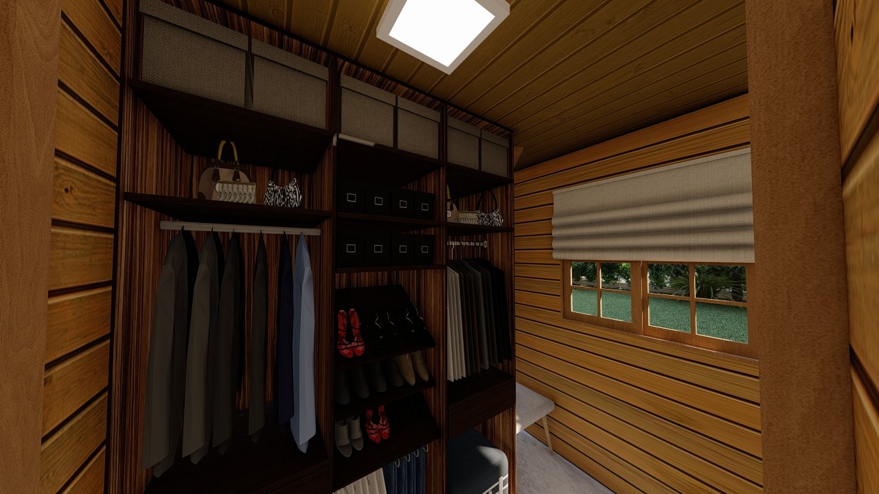 POP Cananeia de 61,00m² — Closet em foco POP Cananeia de 61,00m² pré-fabricado em madeira pinus autoclave — closet em foco