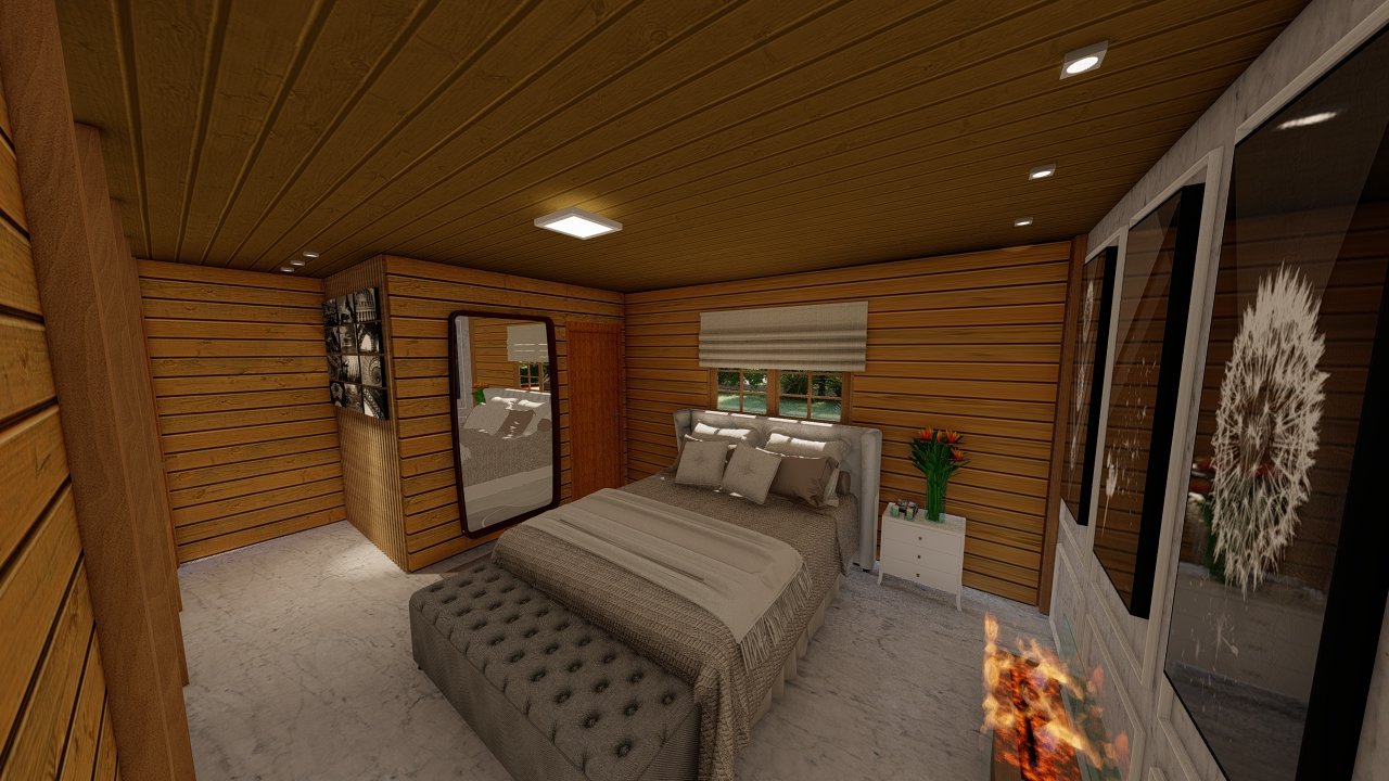 POP Cananeia de 61,00m² — Quarto em visão ampla POP Cananeia de 61,00m² pré-fabricado em madeira pinus autoclave — quarto em visão ampla