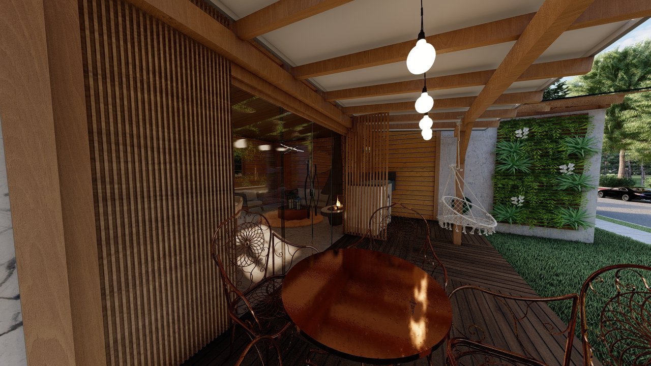 POP Cananeia de 61,00m² — Varanda em foco POP Cananeia de 61,00m² pré-fabricado em madeira pinus autoclave — varanda em foco