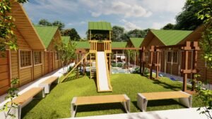 Casa prefabricada de madeira pousada entrada