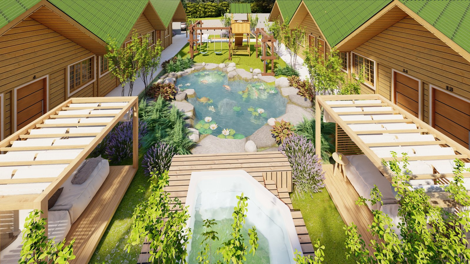 Casa prefabricada de madeira pousada jacuzzi