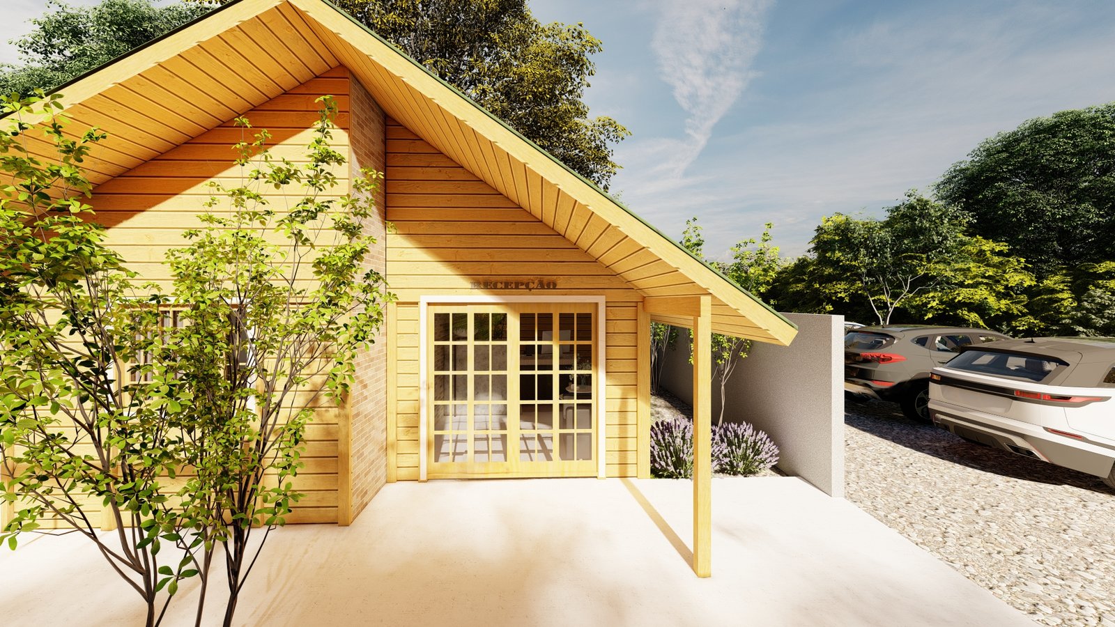 Casa prefabricada de madeira pousada recepção