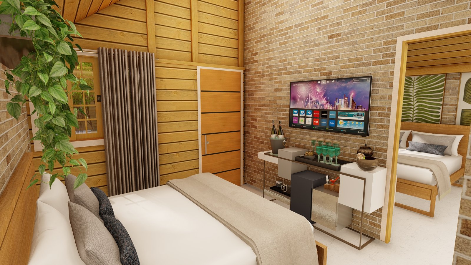 Casa prefabricada de madeira pousada suite compartilhado..