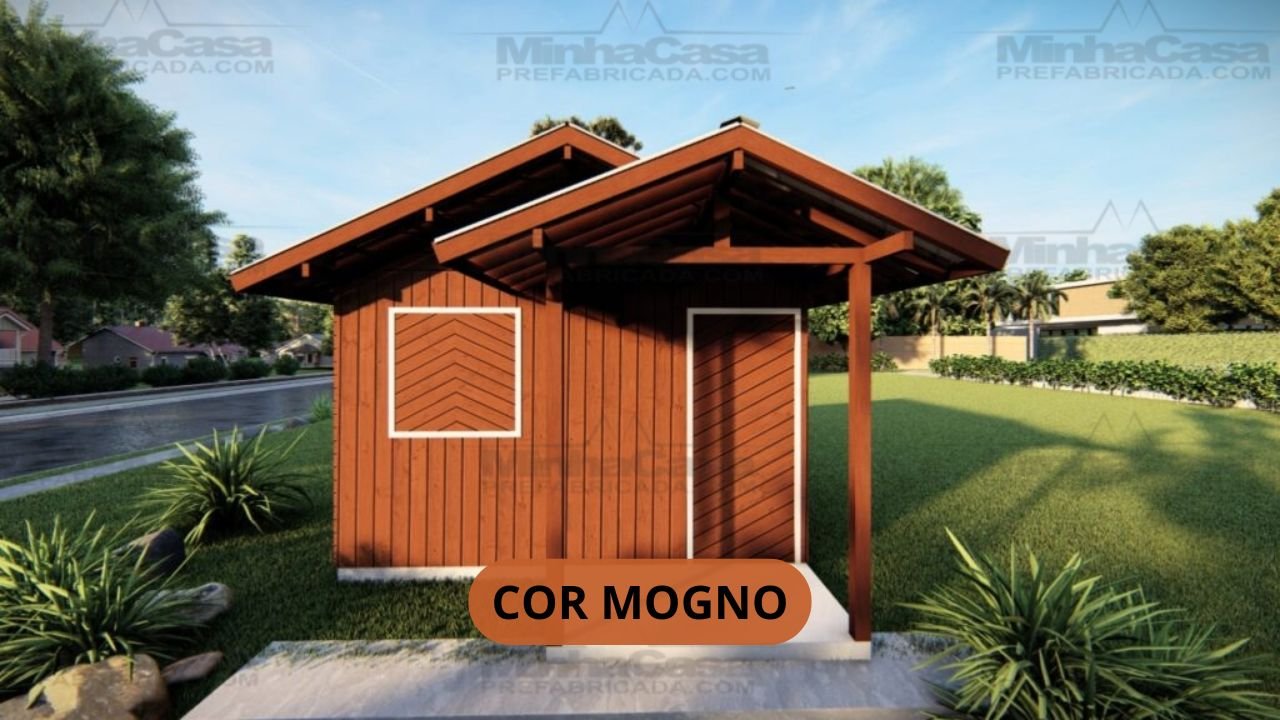 Super Pop 1 – Fachada Cor Mogno (3D) Fachada do Super Pop 1 na cor mogno em pinus autoclave
