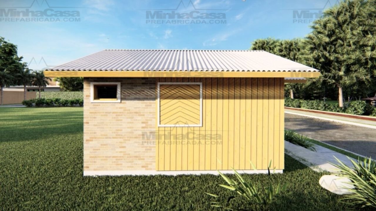 Super Pop 1 – Fachada Lateral (3D) Fachada lateral do Super Pop 1 em pinus autoclave (3D)