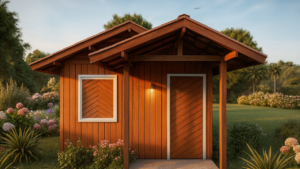 Fachada principal do Super Pop 1 em madeira pinus autoclave (3D)