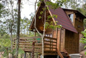 O chalé, um abraço acolhedor em meio à natureza serena.