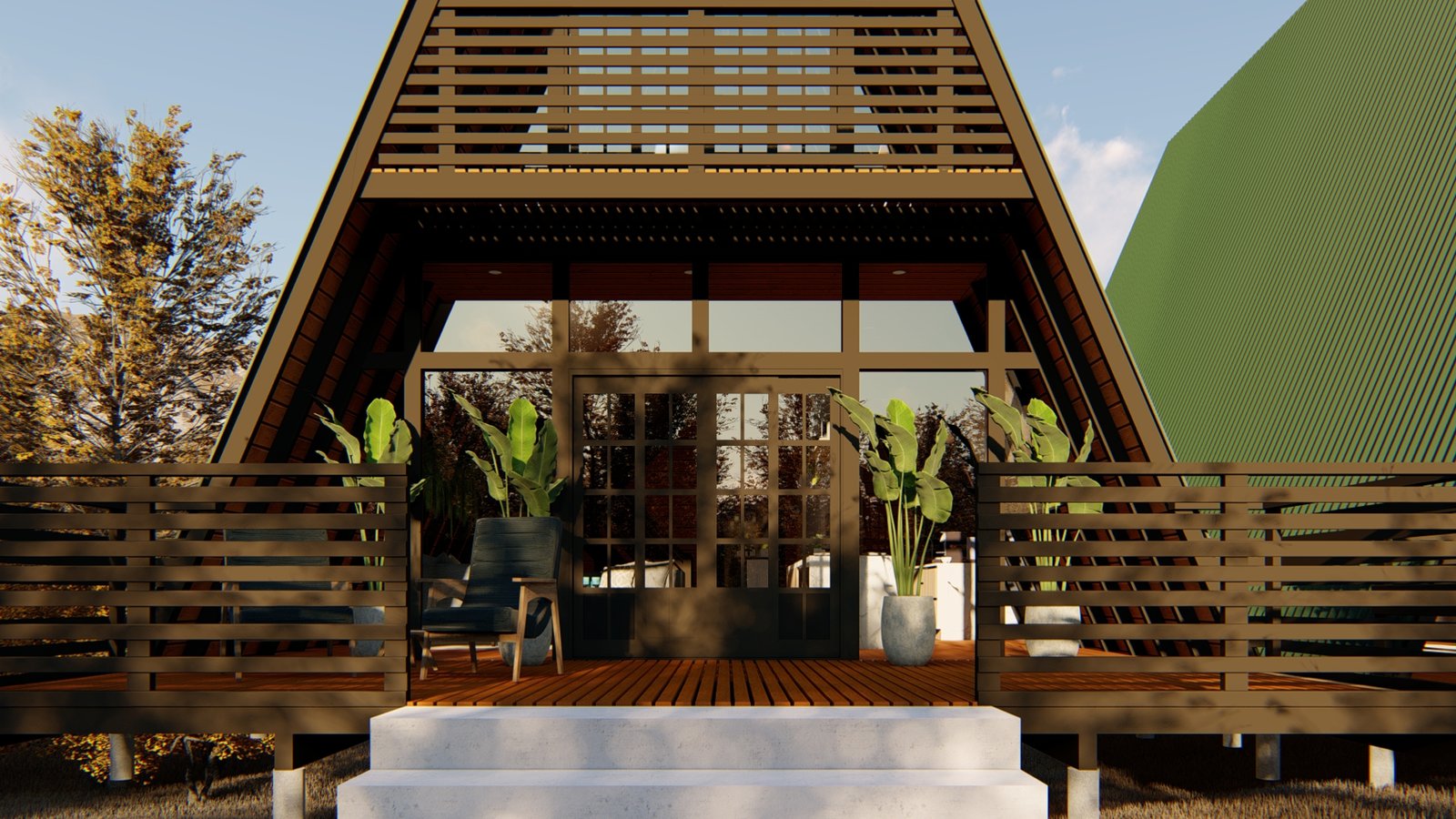 entrada madeira prefabricada chalé de madeira com varanda