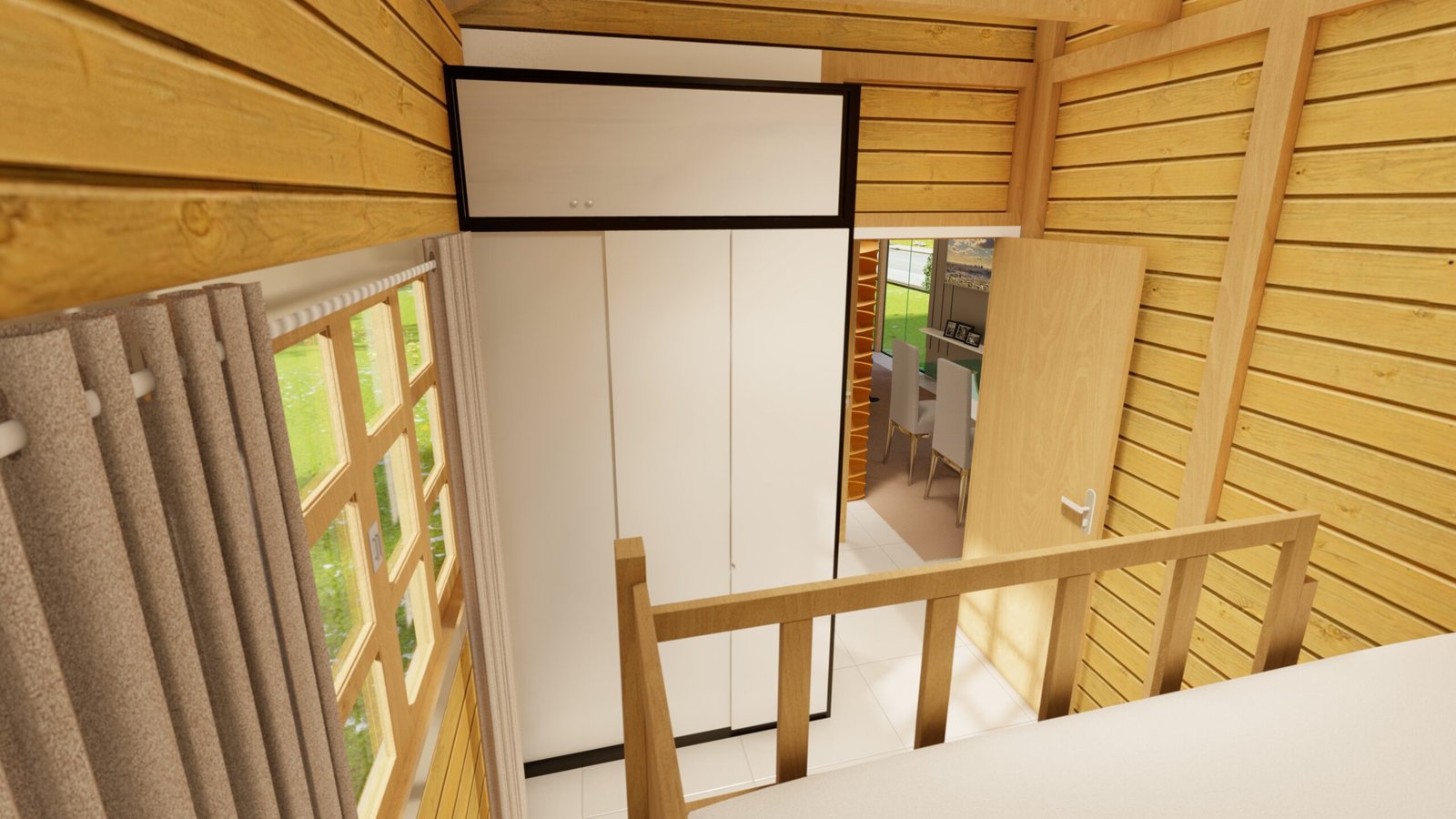 POP 2.10 de 79,45m² — Segundo quarto em outro ângulo POP 2.10 de 79,45m² pré-fabricado em madeira pinus autoclave — segundo quarto em outro ângulo