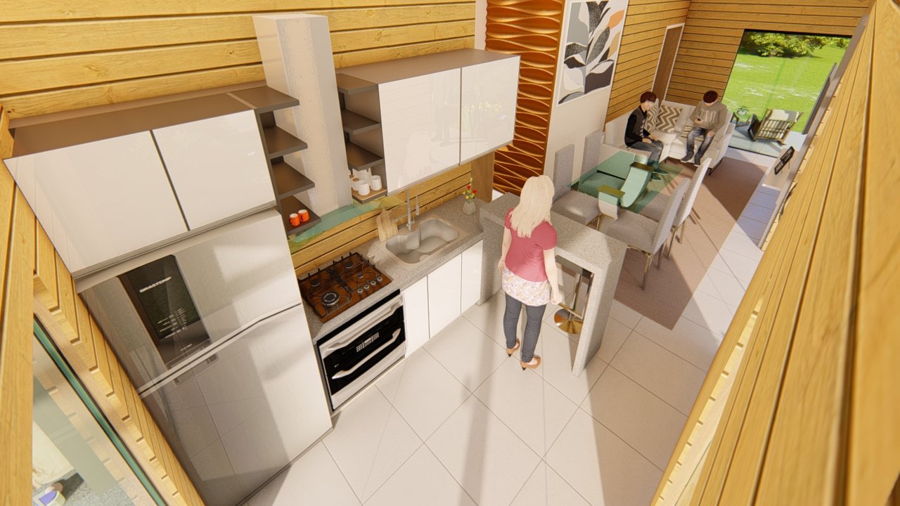 POP 2.10 de 79,45m² — Cozinha em outro ângulo POP 2.10 de 79,45m² pré-fabricado em madeira pinus autoclave — cozinha em outro ângulo