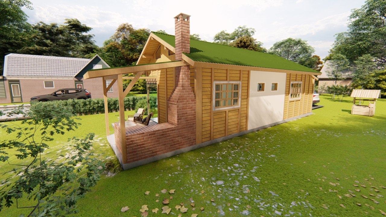 POP 2.10 de 79,45m² — Fachada posterior com área gourmet POP 2.10 de 79,45m² pré-fabricado em madeira pinus autoclave — fachada posterior com área gourmet