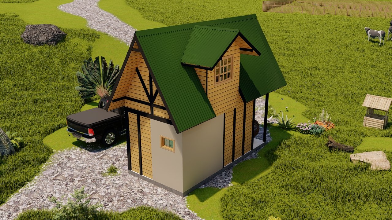 Pousada POP 1.14 38,97m² — Fachada posterior com lateral esquerda Pousada POP 1.14 38,97m² pré-fabricada em madeira pinus autoclave — fachada posterior com lateral esquerda