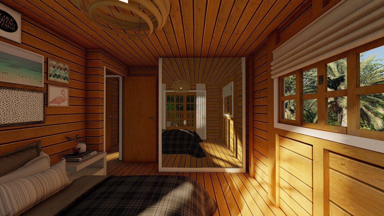 POP 3.5 de 87,10m² — segundo quarto (para a porta) Segundo quarto com vista direcionada à porta no POP 3.5 de oitenta e sete vírgula dez metros quadrados