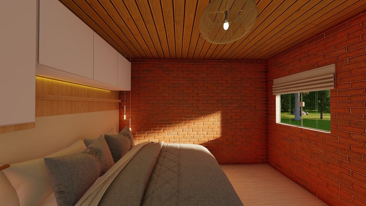 POP 3.5 de 87,10m² — quarto térreo (2) Quarto térreo em segundo ângulo no POP 3.5 de oitenta e sete vírgula dez metros quadrados