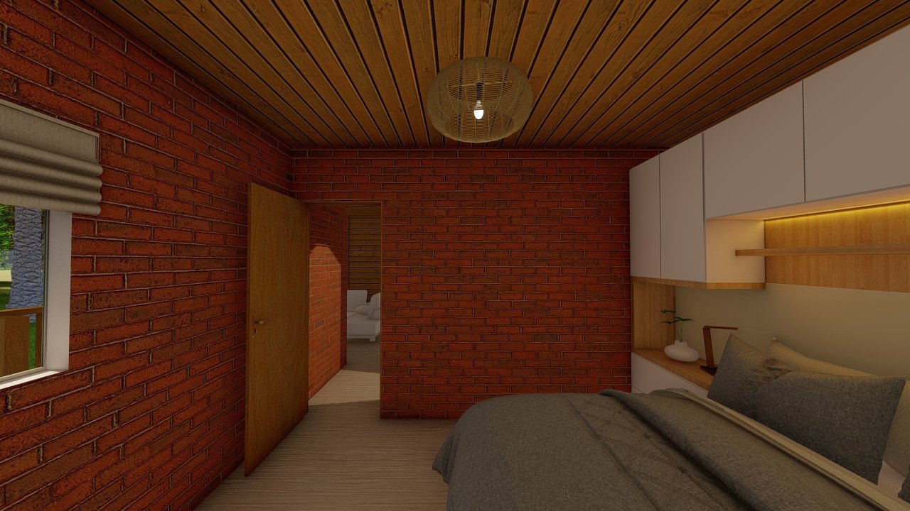 POP 3.5 de 87,10m² — quarto térreo (3) Quarto térreo em terceiro ângulo no POP 3.5 de oitenta e sete vírgula dez metros quadrados