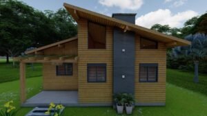 Casa pré-fabricada modelo PD Divinópolis de 86,97m² — fachada principal em detalhe