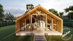 Chalé Escandinavo 1.0 de 32,50m² pré-fabricado em madeira pinus autoclave — fachada principal