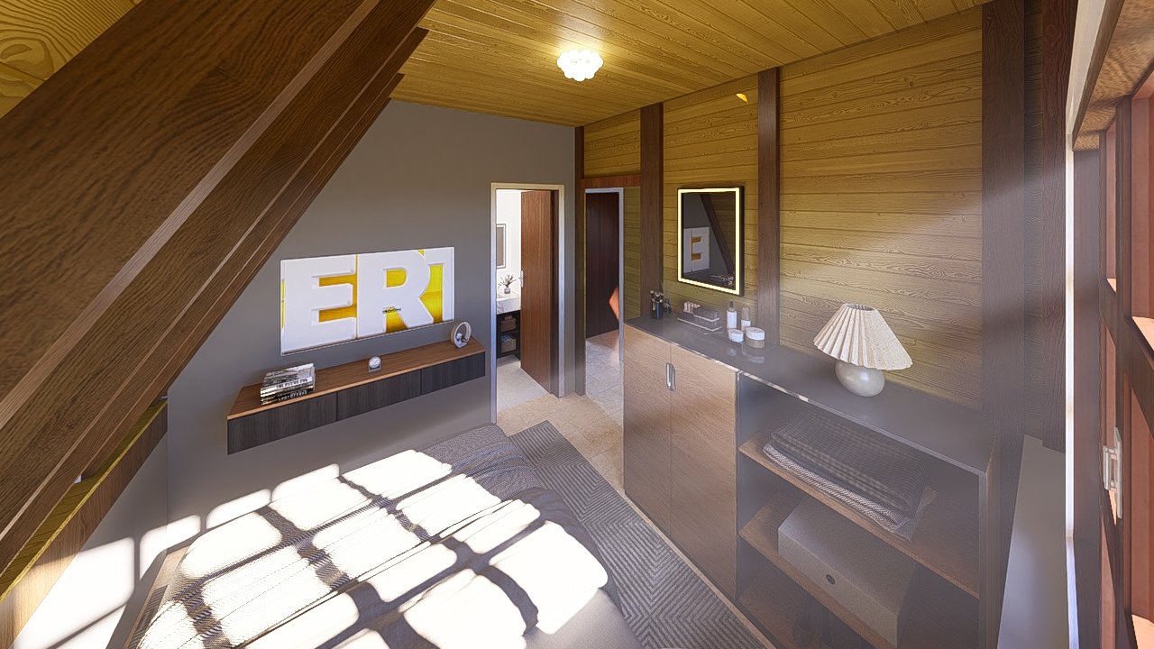 Pousada POP 2.2 de 70,02m² — Quarto em foco Pousada POP 2.2 de 70,02m² pré-fabricado em madeira pinus autoclave — quarto em foco