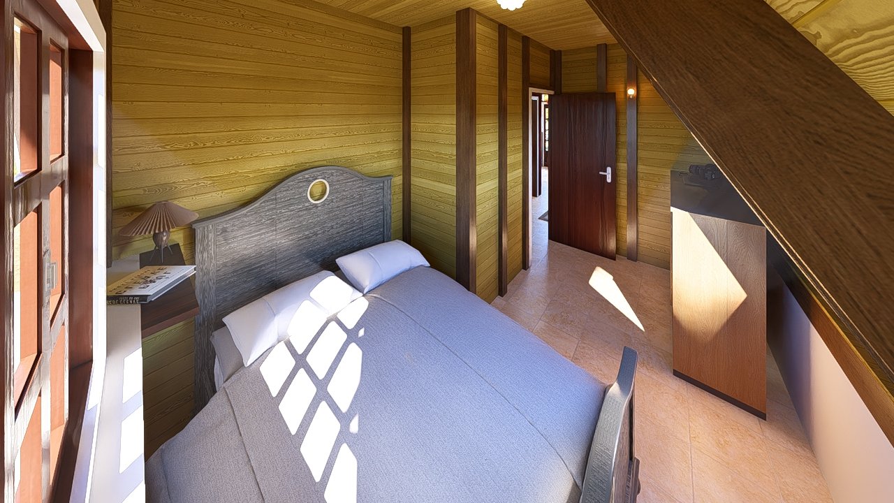 Pousada POP 2.2 de 70,02m² — Quarto em outro ângulo Pousada POP 2.2 de 70,02m² pré-fabricado em madeira pinus autoclave — quarto em outro ângulo