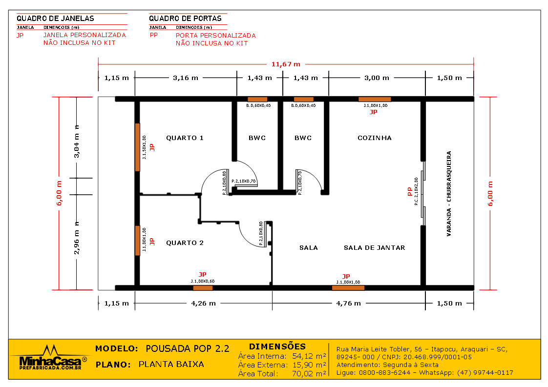 Pousada POP 2.2 de 70,02m² — Planta baixa Pousada POP 2.2 de 70,02m² pré-fabricado em madeira pinus autoclave — planta baixa