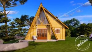 Pousada POP 2.3 de 77,44m² pré-fabricada em madeira pinus autoclave — fachada principal