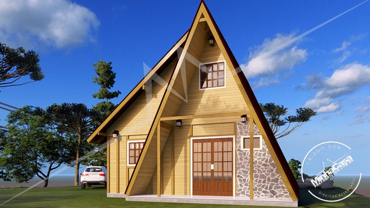 Pousada POP 2.3 de 77,44m² — Fachada posterior de dia em visão próxima Pousada POP 2.3 de 77,44m² pré-fabricada em madeira pinus autoclave — fachada posterior de dia em visão próxima