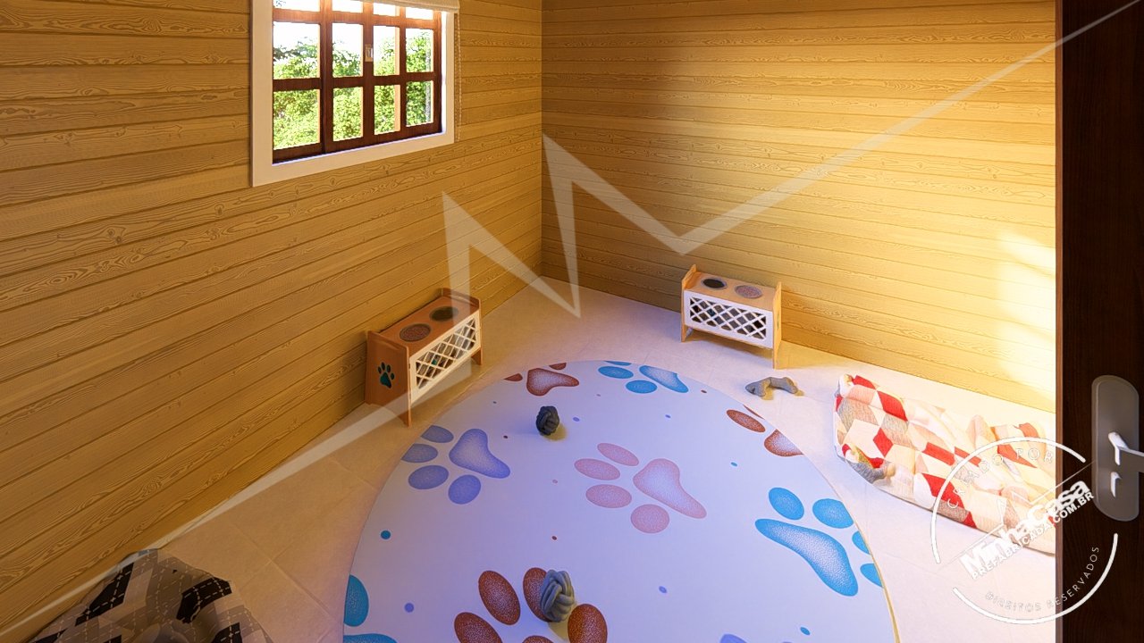 Pousada POP 2.3 de 77,44m² — Cômodo integrado ao quarto em foco de dia Pousada POP 2.3 de 77,44m² pré-fabricada em madeira pinus autoclave — cômodo integrado ao quarto em foco de dia