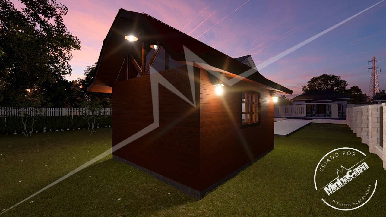 Traseira do Galpão Celeiro — à noite Fachada traseira iluminada do Galpão Celeiro