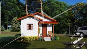 Fachada principal do PC 2.0 em madeira pinus autoclave (3D)