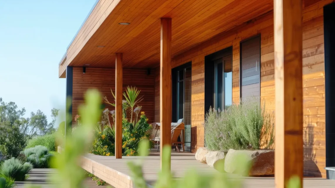 Imagem do lado externo de imóvel feito de madeira, ilustrando as diferenças entre casas de madeira e alvenaria.