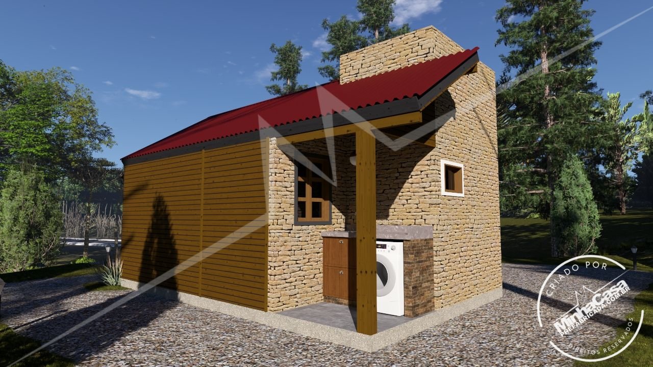 Escandinavo 1.3 – Fachada Traseira (3D) Fachada traseira do Escandinavo 1.3 em pinus autoclave (3D)