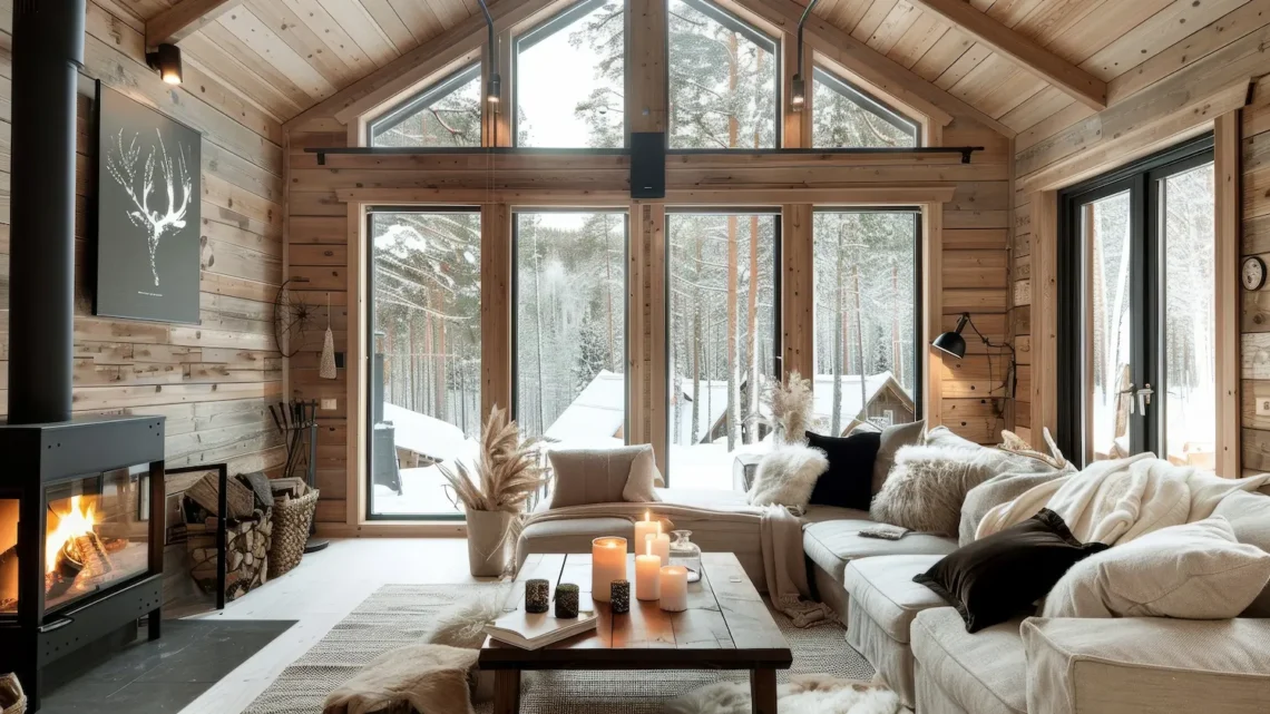 Interior de chalé estilo escandinavo