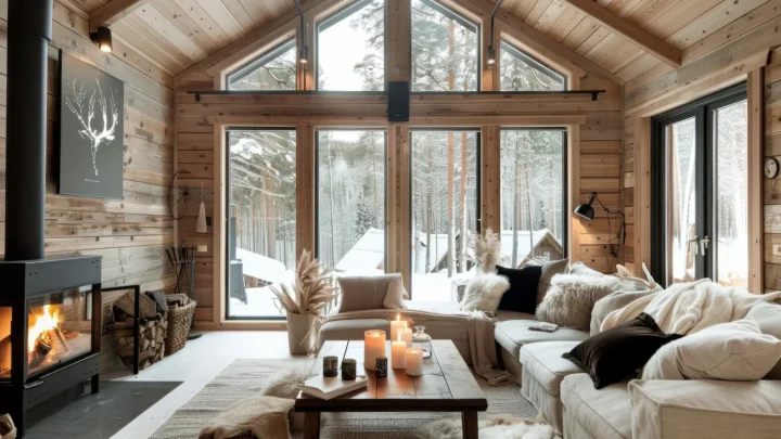 Interior de chalé estilo escandinavo