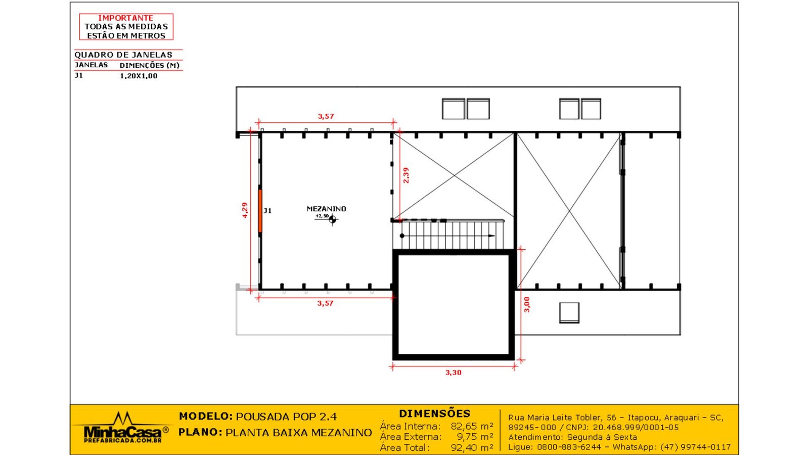 Pousada POP 2.4 – Planta do Mezanino Planta superior (mezanino) da Pousada POP 2.4 com organização do nível alto.